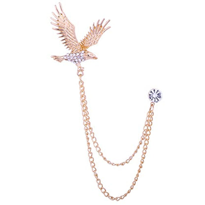 WCRAZYE Shiny Rhinestone Metal Feather Lapel Pin Angel Wings Tassel Chain Brooch Collar Pins for Women Girls Men's Animal Eagle Pin Suit Sweater Shawl Coat Breastpin Accessories - color: Gold Eagle Pin