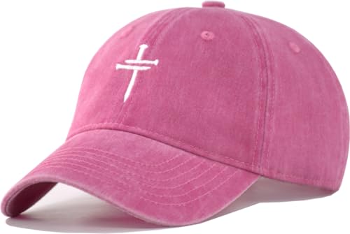 Christian Jesus Cross Vintage Hat Men Women Faith Baseball Hat Ideal Gift for Birthday Christmas Father's Mother's Day - color: Hotpink