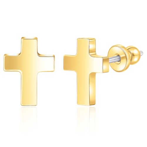 Limerencia Titanium Stud Earrings, Cross Earrings for Sensitive Ears - color: Gold +Butterfly Back