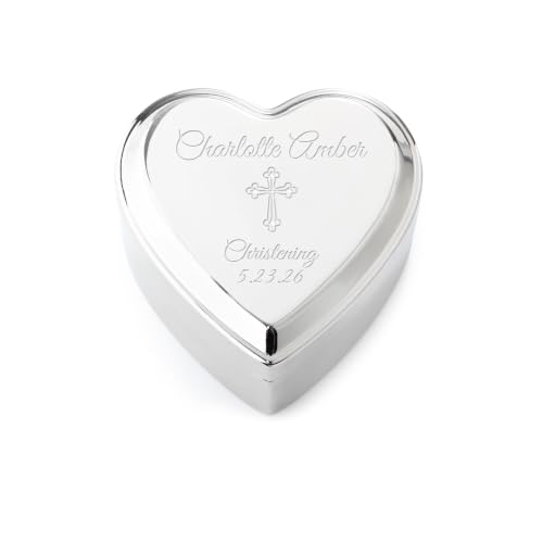 Cherished Moments Personalized Christening Jewelry Box, Heart Keepsake - color: Silver-Christening