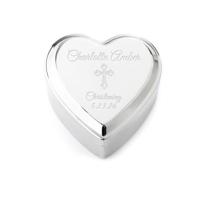 Cherished Moments Personalized Christening Jewelry Box, Heart Keepsake - color: Silver-Christening