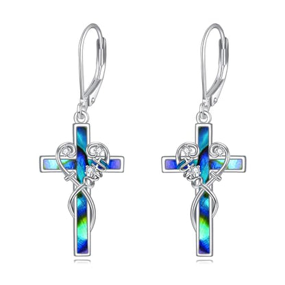 LUHE Sterling Silver Corss/Daisy/Musica Note Dangle Earrings for Women - style: Faith Cross Earrings