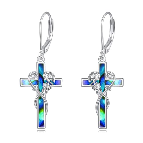 LUHE Sterling Silver Corss/Daisy/Musica Note Dangle Earrings for Women - style: Faith Cross Earrings