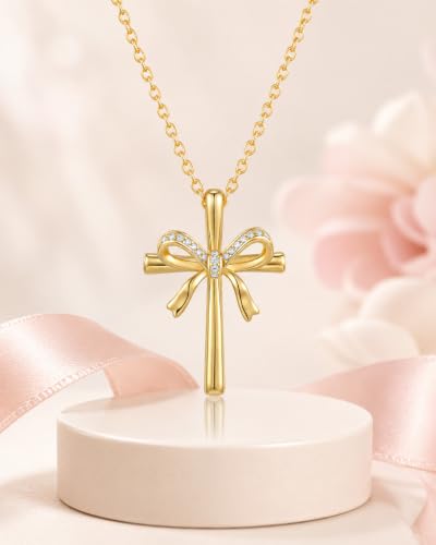 Shonyin Christian Cross Bow Necklace for Girls, Confirmation Gift for Teens