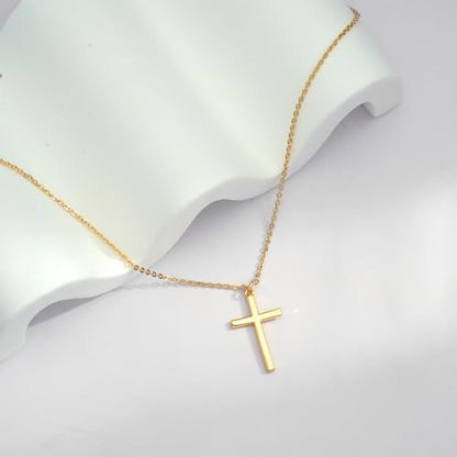 Cross Necklace for Women, Dainty 14K Gold Plated CZ Pendant - color: Gold-3D cross