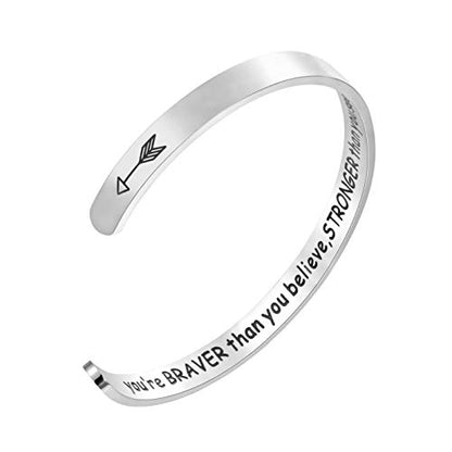 Fesciory Inspirational Bracelets for Women, Stainless Steel Cuff Bangle - color: Silver-28