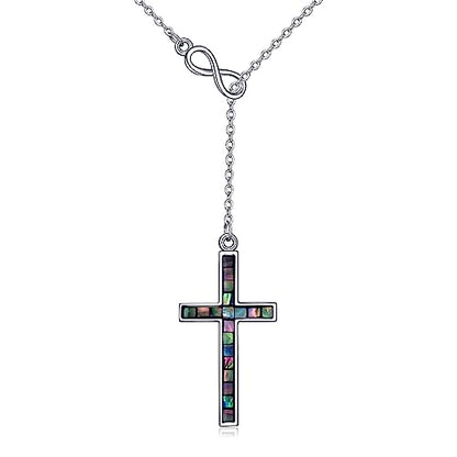 YFN Cross Necklace Sterling Silver Religious Cross Pendant Jewelry Christian Gifts for Women Men - style: D. Abalone Shell