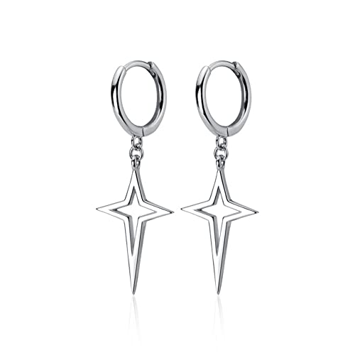 Minimalist Cross Star Dangle Drop Small Hoop Earrings for Women Girls 925 Sterling Silver Charms Huggie Hoops Constellation Tiny Star Cartilage Earring Pierced Ear Crucifix Jewelry - style: Silvery