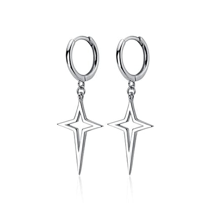 Minimalist Cross Star Dangle Drop Small Hoop Earrings for Women Girls 925 Sterling Silver Charms Huggie Hoops Constellation Tiny Star Cartilage Earring Pierced Ear Crucifix Jewelry - style: Silvery
