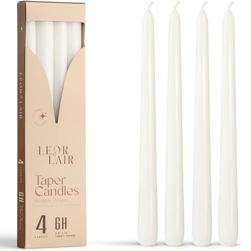 Leor & Lair White Taper Candles, 4 Pack, 10" Dripless White Candlesticks - color: White