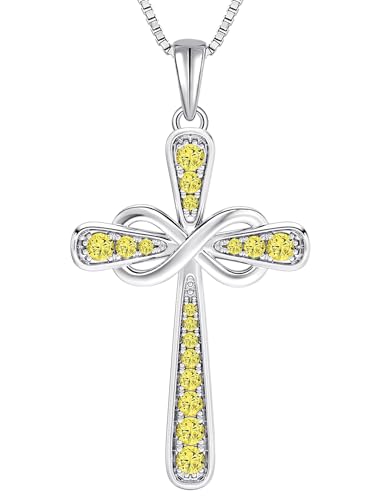 YL 925 Sterling Silver Cross Necklace for Women Halo Infinity Pendant Cubic Zirconia Jewelry for Mom - color: 11-topaz-Nov