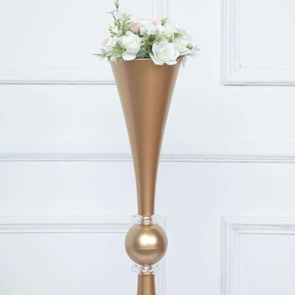 Efavormart 2 Pack | 27" Gold Crystal Embellishment Trumpet Table Centerpiece, Reversible Plastic Flower Vase - color: Gold, size: 27"
