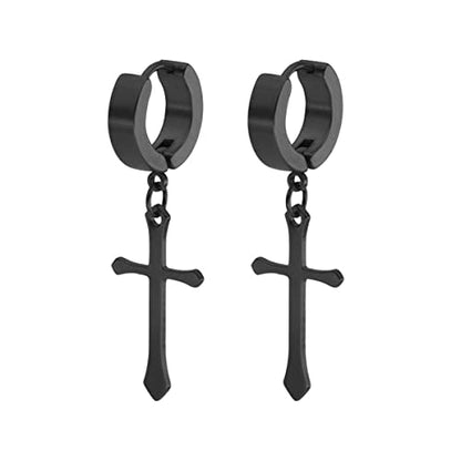 Stainless Steel Cross Earrings Set for Men Women Dangle Hinged Men Women Earrings Silver Gold Black - color: 1 Pari Black (NEW)