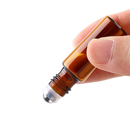 MaxMau 24 Pack 5ml Amber Glass Roller Bottles for Essential Oils,Roll on Bottle with Stainless Steel Roller Balls Golden Painted Caps for Daily Aromatherapy Sample Test Travel - color: 24 PACK Amber Roller Bottles