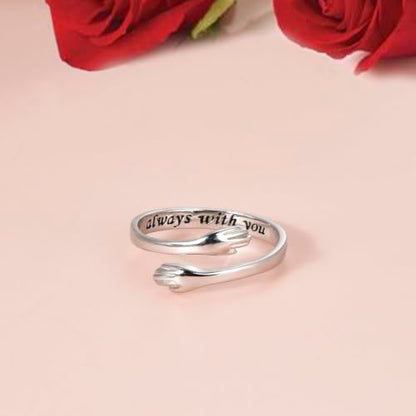 925 Sterling Silver Celtic Knot Open Adjustable Ring for Women Size 4-7 - color: Hug Ring:always with you