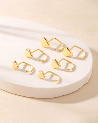3 Pairs Backless Earrings for Women, Stay Close Half Hoop Earrings - color: Gold-Heart 5/6/7mm