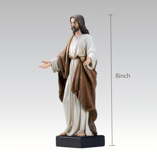 8 Inch Jesus Statue with Open Arms, Hand Painted Jesus Christ Figurine in Brown Robe, Realistic Christian Religious Resin Home Décor - color: Brown Robe, size: 8inch