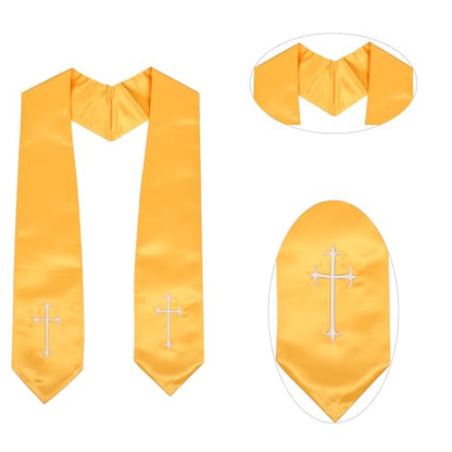 Clergy Stole, Choir Stole with Cross Embroidery 60'' - color: Gold