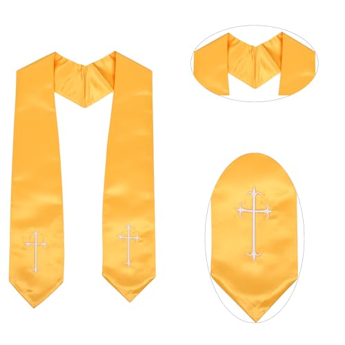 Clergy Stole, Choir Stole with Cross Embroidery 60'' - color: Gold