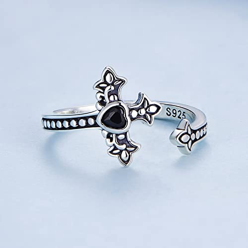 Sterling Silver Adjustable Ring Guitar/Wing/Cross Design, Unique S925 Open Ring Birthday Jewelry for Women - style: Cross