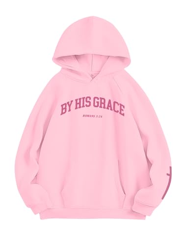 FAYALEQ Christian Sweatshirt By His Grace Letter Print Hoodie Christian Religious Sayings Sweater Bible Pullover Tops - color: Pink, size: X-Large