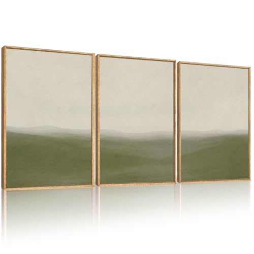 Aryroi Sage Green Abstract Landscape Framed Canvas Wall Art Set, Watercolor Neutral Minimalist Mountain Wall Decor, Natural Modern Beige Scenery Artwork for Living Room, Bedroom, Office- 16"x24"x3 - color: Sage Green Abstract Landscape Wall Art, size: 16"