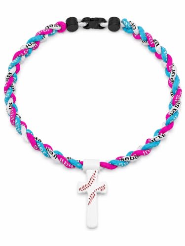 ZHZ Baseball Necklace with Cross Pendant - color: Light Blue White Pink