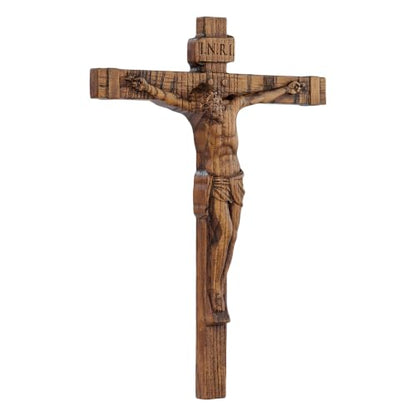 9.84in Handmade Catholic Wooden Wall Crucifix, Baptism Religious Faith Gift - size: 9.8"L x 7.2"W