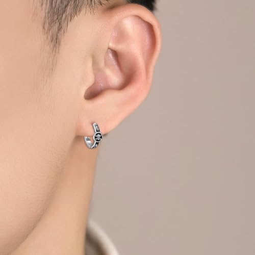 AOBOCO Black Hoops Earrings for Men Sterling Silver Viking Celtic Cross Heart Skull Round Triangle Hoop Earrings Birthday Father Day Christmas Jewelry Gifts for Men Women Friends - style: Skull Hoops