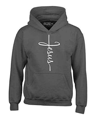 Jesus Cross Christian Pullover Hoodie for Men Women, Inspirational Gift - color: Charcoal, size: X-Large
