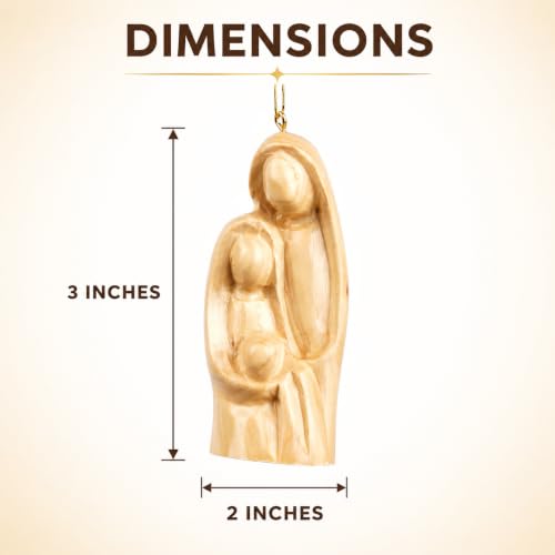 Olive Wood Christmas Ornament – Holy Family Nativity Ornament for Christmas Tree Decor, Handmade in Bethlehem The Holy Land, Christian Religious Gift, 3 x 2 Inch