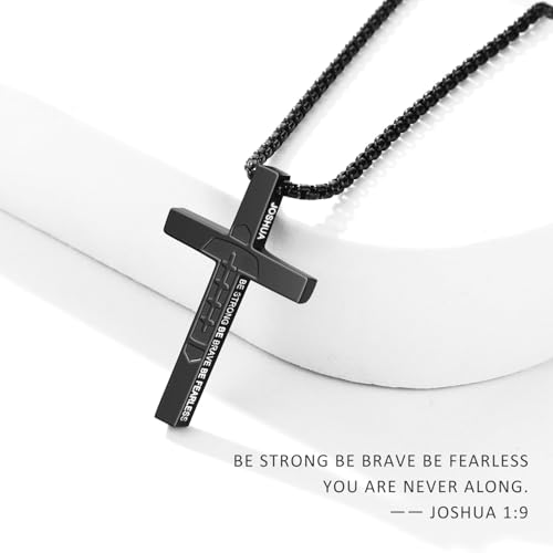 Football Cross Necklace for Boys Men - color: Black, style: 1：9 Be strong Be brave Be fearless