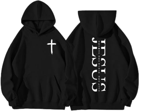 Boys Christian Jesus Hoodie Kids Faith Bible Verse Sweatshirt - color: Black, size: 5-6 Years