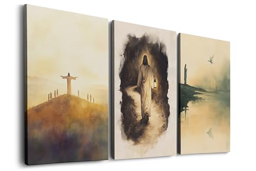 Christian Wall Art – Jesus Bible Stories Posters, Scripture Wall Decor, Religious Home Paintings Framed Set of 3 Ready to Hang (12''x16'') - color: Christian
