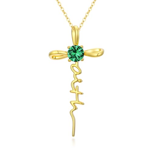 Gold Birthstone Faith Cross Infinity Necklace 14K Gold Religious Cross Pendant Necklaces with Birthstone Jewelry Christian Faith Mothers Day Gifts for Mom Wife Daughter - style: Gold-5
