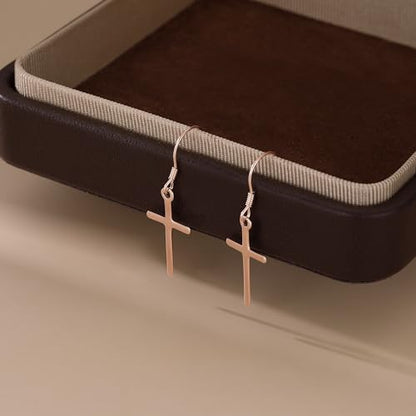 SLUYNZ 925 Sterling Silver Cross Dangle Earrings for Women Teens Cross Drop Earrings Dangle - color: C-Rose Color