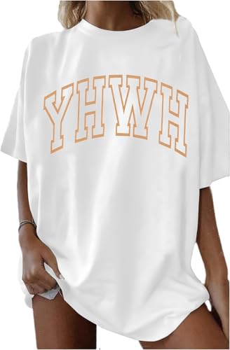 MNLYBABY YHWH Oversized Shirt Women Christian Tshirts Jesus Faith Inspirational Casual Tee Tops - color: Raw White, size: Medium