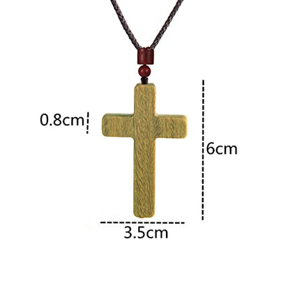 COLORFUL BLING Natural Wooden Catholic Rosaries Wood Crucifix Prayer Beads Pendant Necklace Prayer Jesus Religious Cross Rosary Necklace Handmade Jewelry - color: single green