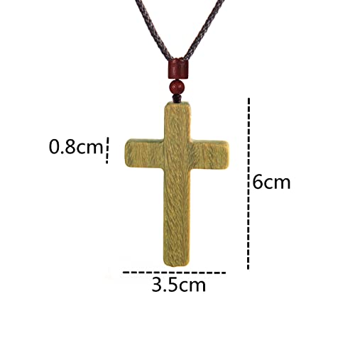 COLORFUL BLING Natural Wooden Catholic Rosaries Wood Crucifix Prayer Beads Pendant Necklace Prayer Jesus Religious Cross Rosary Necklace Handmade Jewelry - color: single green