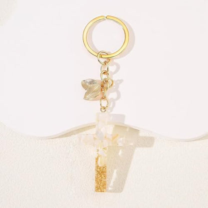 Angyape Cute Christian Cross Keychain for Women Purse Bag Charms Car Key Rings Accessories Flower Design Jesus Faith Gifts - color: K：black