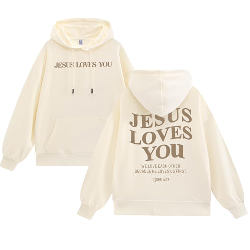 Christian Jesus Loves You Hoodies for Teen Religious Faith Sweatshirts Bible Verse Graphic Youth Hoodie - color: Apricot, size: XX-Large