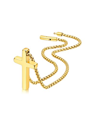 FaithHeart Cross Necklace for Men Waterproof Minimalist Fashion Jewelry - color: c. Gold, size: 24 inches, style: Small - 3cm Pendant