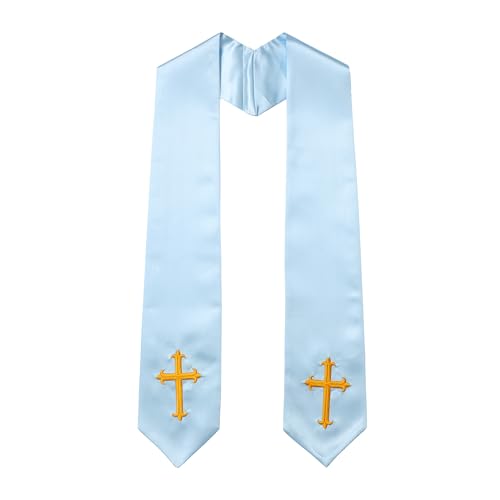 Clergy Stole with Embroidery Cross, Unisex Minister Priest Stole for Wedding Church Service Accessories 60/72 Inch - color: Sky Blue, size: 60 Inch