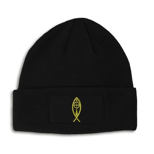Patch Beanie Cross Fish Christ Jesus Faith God Christian Skull Cap Hats for Men & Women Acrylic One Size - color: Black Design Only