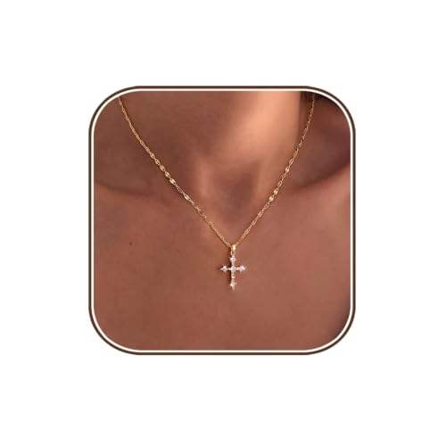 Cross Necklace for Women,14K Gold Plated Cross Pendant Necklace Jewelry - color: GD-Clips