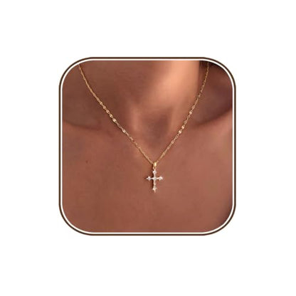 Cross Necklace for Women,14K Gold Plated Cross Pendant Necklace Jewelry - color: GD-Clips