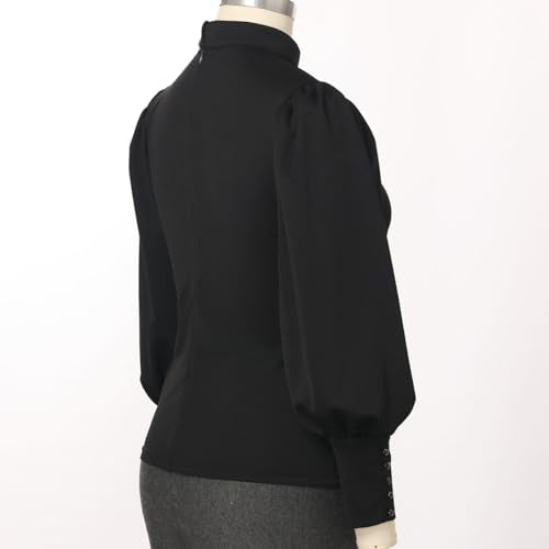 CAMDOM Womens Church Clergy Shirt Tab Collar Long Puff Sleeve with Cufflinks Blouse Top - size: X-Large