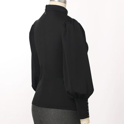 CAMDOM Womens Church Clergy Shirt Tab Collar Long Puff Sleeve with Cufflinks Blouse Top - size: Large