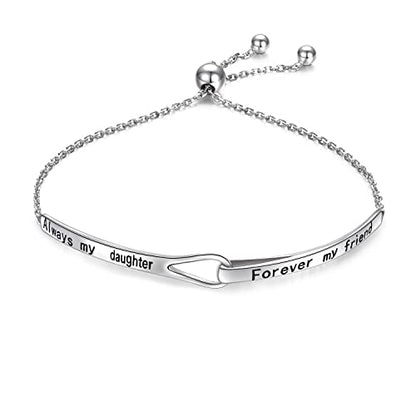 Sterling Silver Engraved Inspirational Adjustable Infinity Bracelet Graduation Gift for Mother Sister Best Friend Jewelry for Women - style: Always my daughter forever my friend