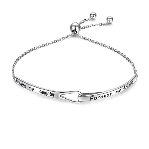 Sterling Silver Engraved Inspirational Adjustable Infinity Bracelet Graduation Gift for Mother Sister Best Friend Jewelry for Women - style: Always my daughter forever my friend